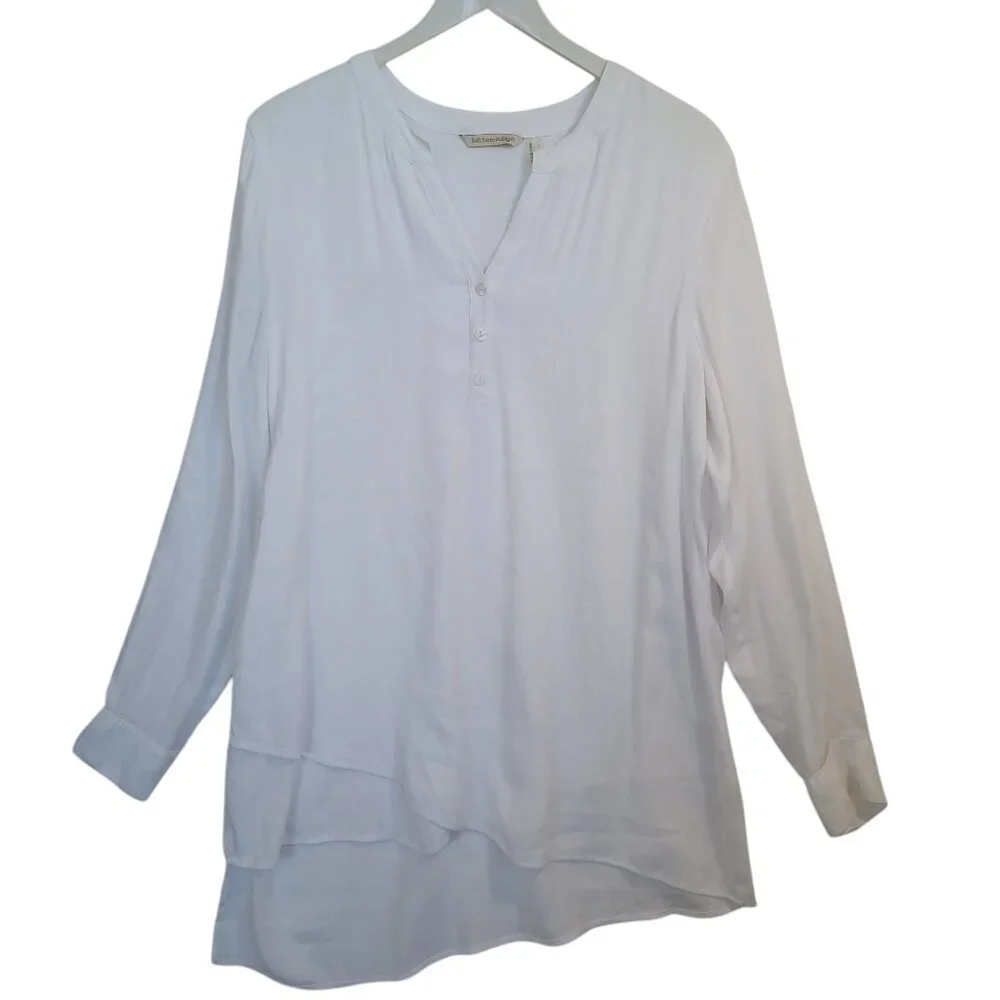 Soft Surroundings White Layered Hem Henley Tunic Blouse Long Sleeve Womens Large